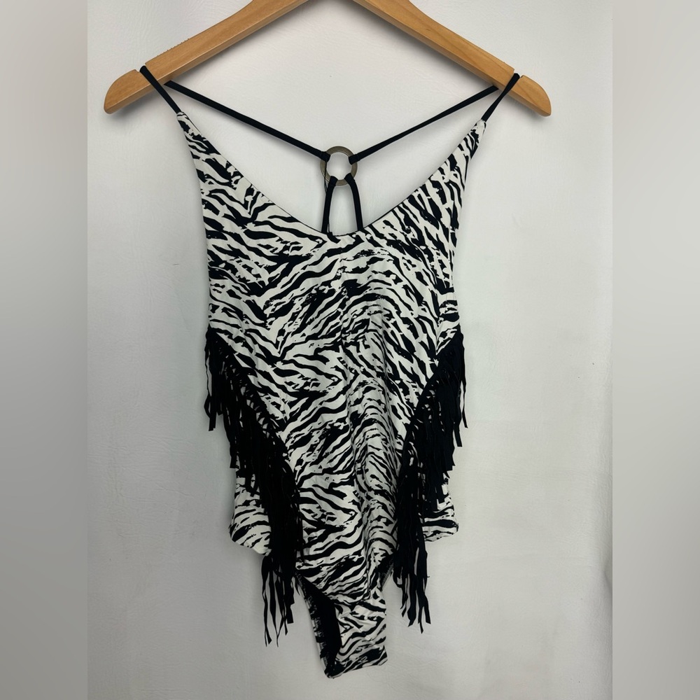 Zebra Print Fringe Women's swimsuit size XS - small fit NWOT
